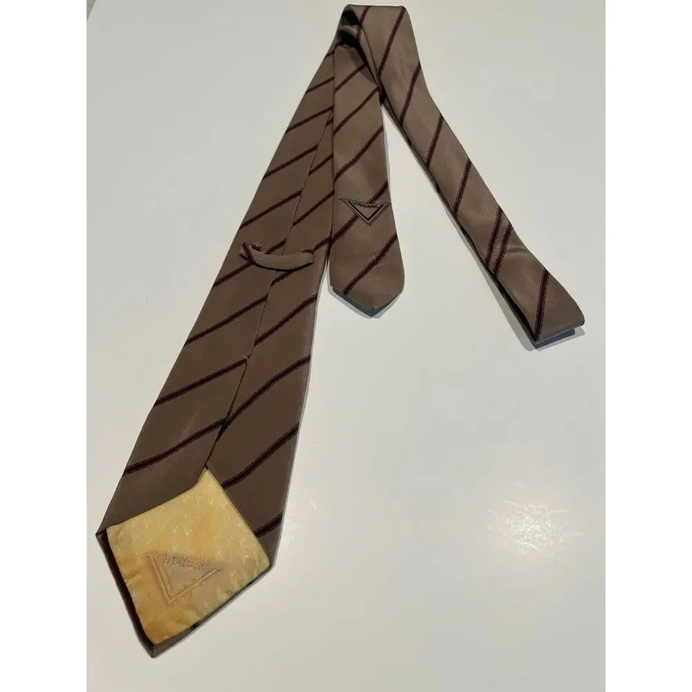 Vintage Vitaliano Pancaldi Men's Silk Bespoke Necktie Brown Maroon Stripes JL